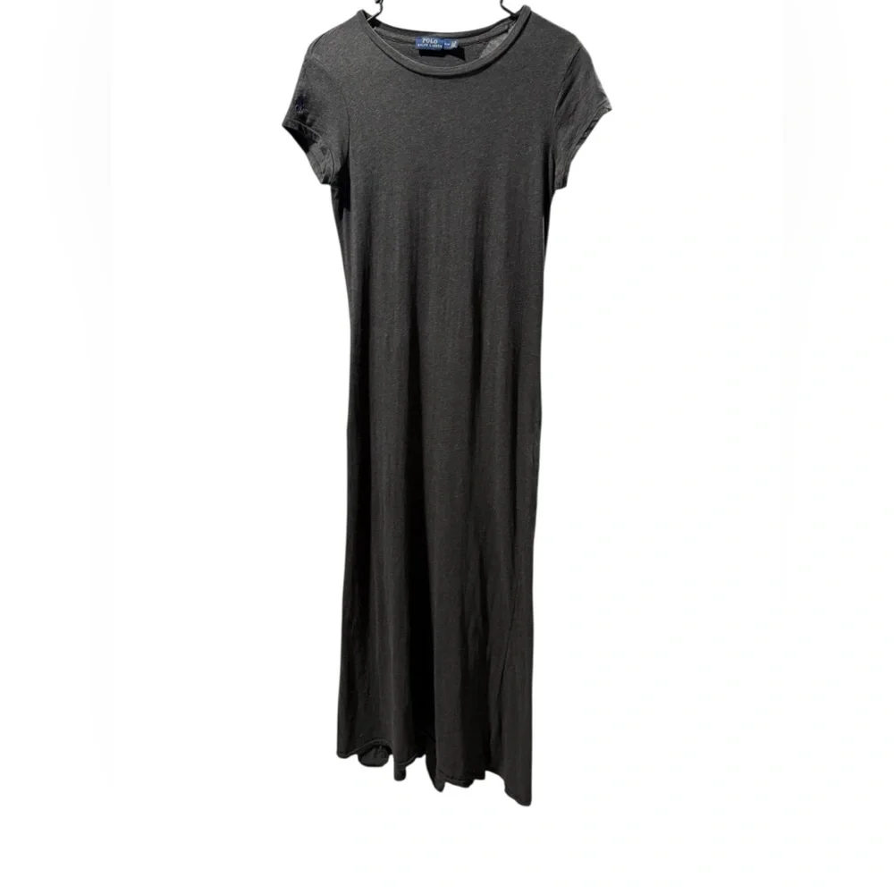 Polo Ralph Lauren Cotton Maxi Dress Charcoal Gray with Purple Logo Womens Small - Picture 2 of 6